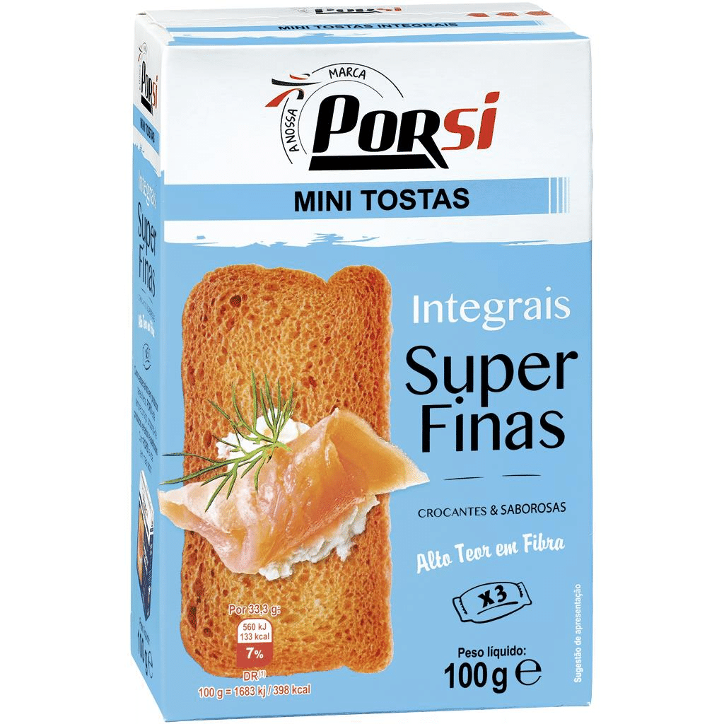 Mini tostas integrais super finas PORSI Nutripédia