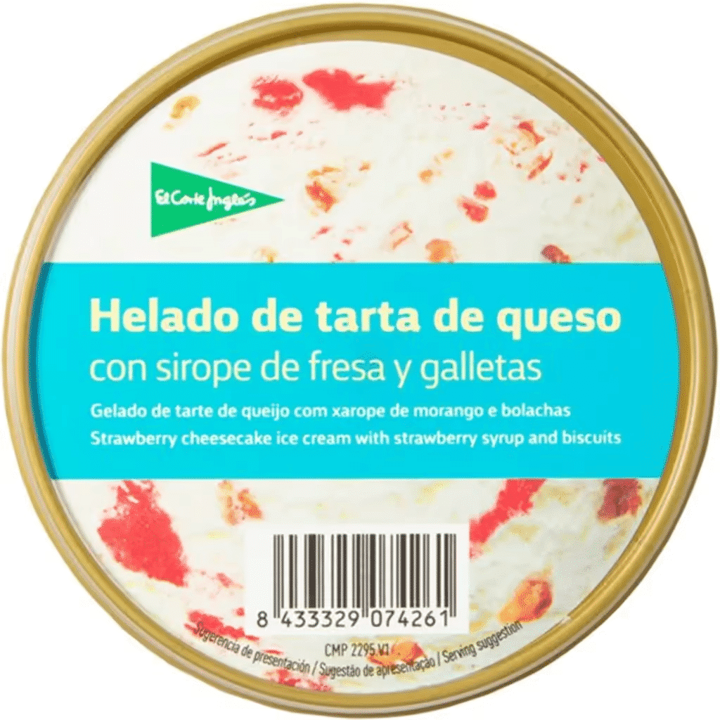 Gelado de Tarte de Queijo com Xarope de Morango e Bolachas embalagem 500 ml - EL CORTE INGLÉS