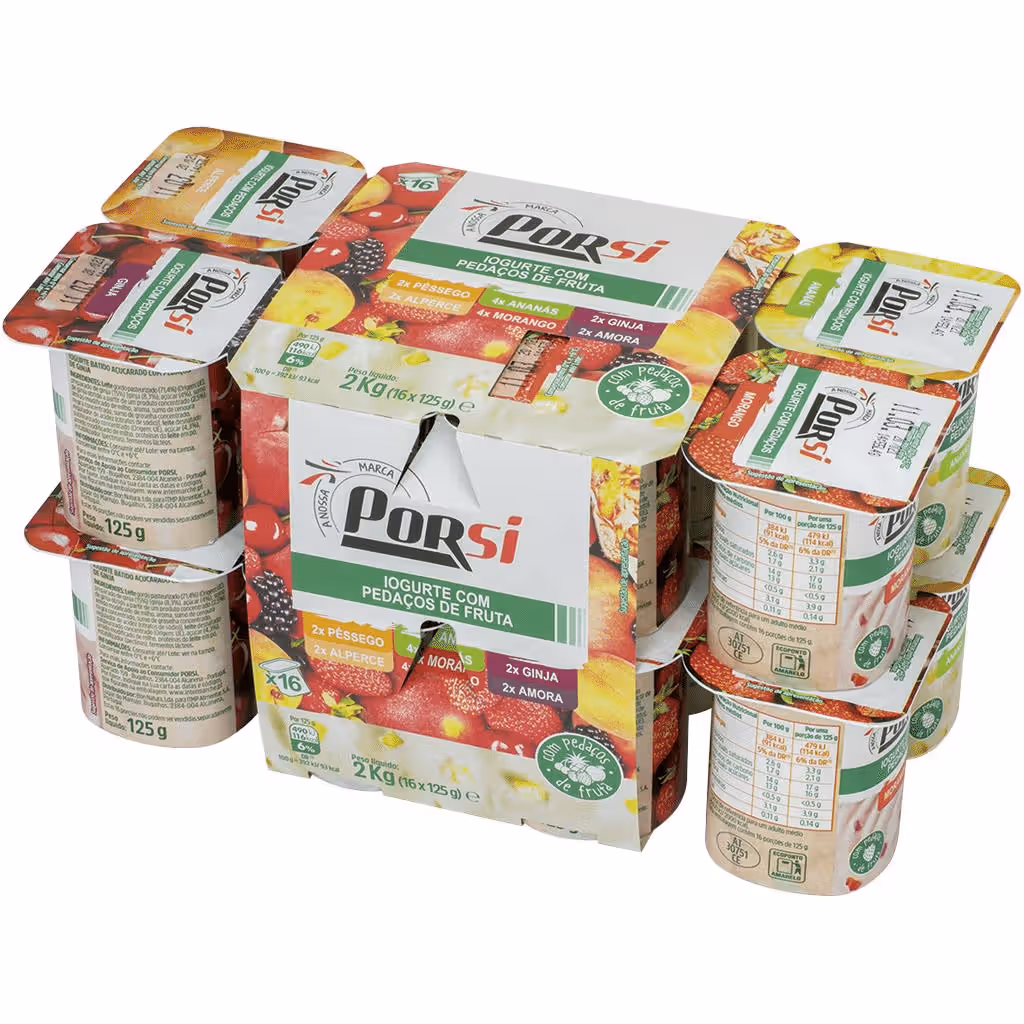 Iogurte pedaços frutas variadas, 16 x 125 g - PORSI