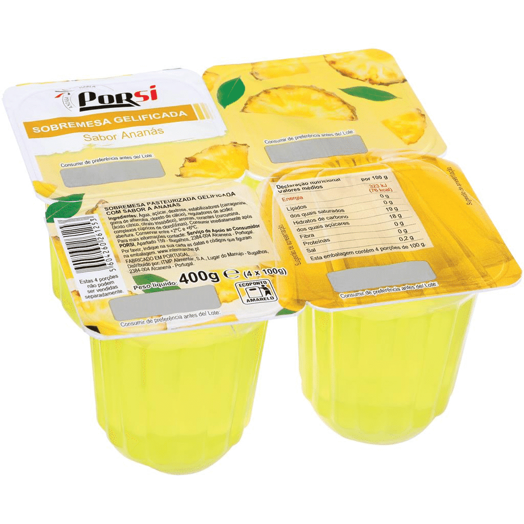 Sobremesa gelatina de ananás, 4 x 100g - PORSI