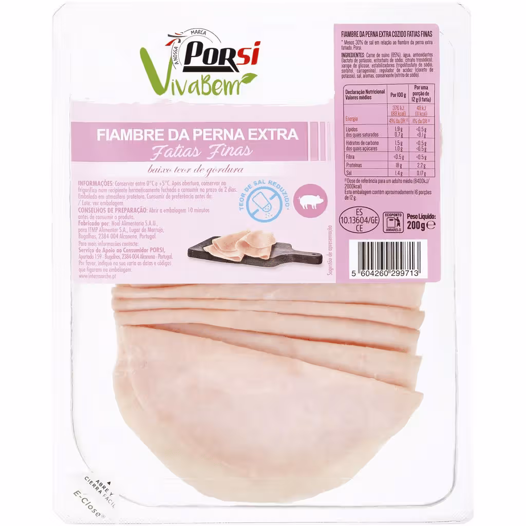 Fiambre da perna extra baixo teor de gordura fatias finas - PORSI VIVA BEM