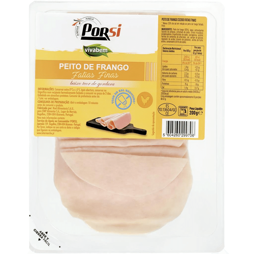 Peito de frango fatias finas baixo teor de gordura - PORSI VIVA BEM
