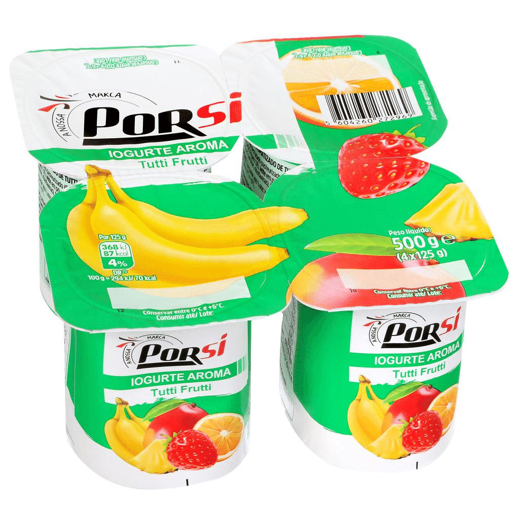 Iogurte sabor a tutti-fruti, 4 x 125 g, - PORSI
