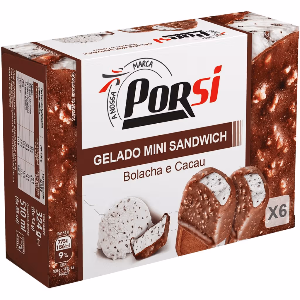 Gelado mini sandwish bolacha e cacau - PORSI