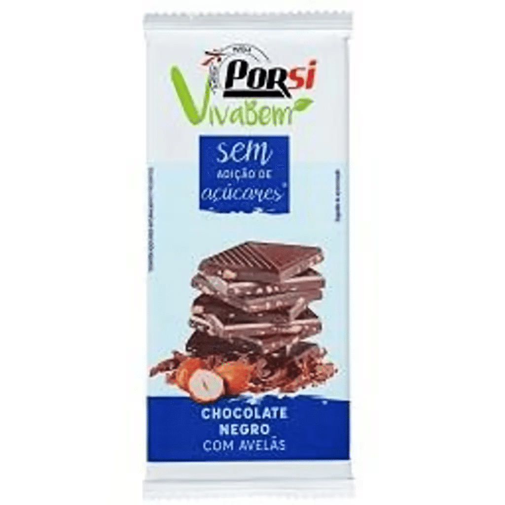 Tablete de chocolate negro com avelãs - sem açúcar - PORSI VIVA BEM