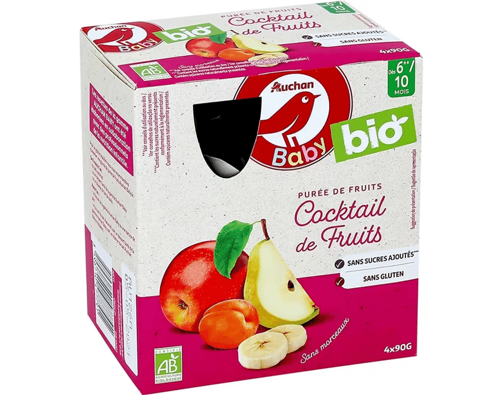 Saquetas Fruta Cocktail De Frutas 4x90g - AUCHAN BABY BIO