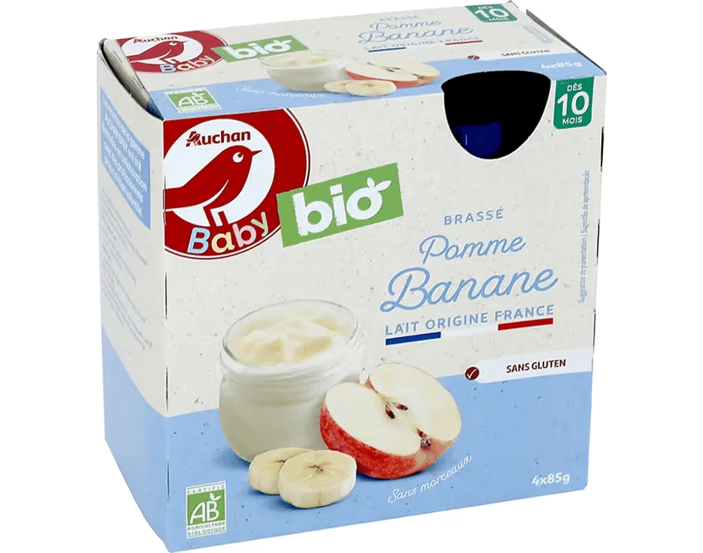 Pacotinho Lácteo Maçã E Banana 4X85g - AUCHAN BABY BIO