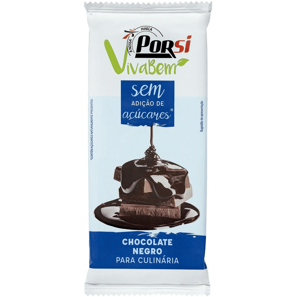 Tablete de chocolate de culinária - sem açúcar, 100 g - PORSI VIVA BEM