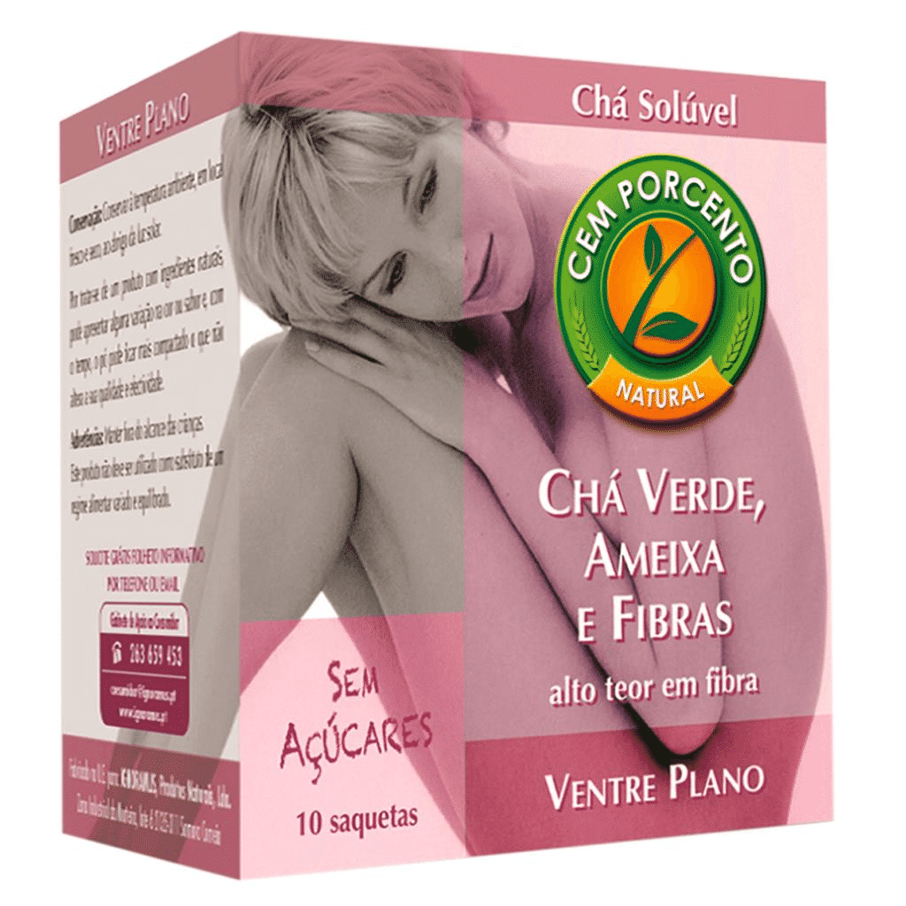 Chá solúvel ventre plano, embalagem de 45g - CEM PORCENTO
