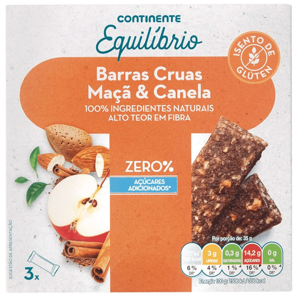 Barras Cruas de Maçã e Canela sem Glúten - CONTINENTE EQUILÍBRIO
