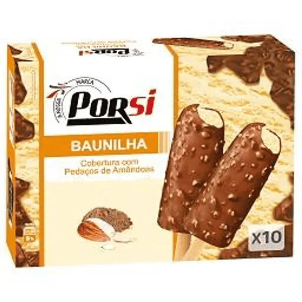 Gelados baunilha cobertura com pedaços de amêndoa - PORSI