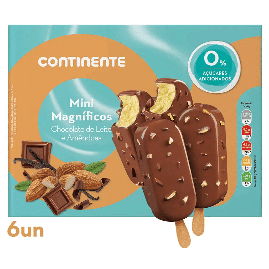 Gelado Mini Magníficos Amêndoa 0% Açúcar Adicionado - CONTINENTE