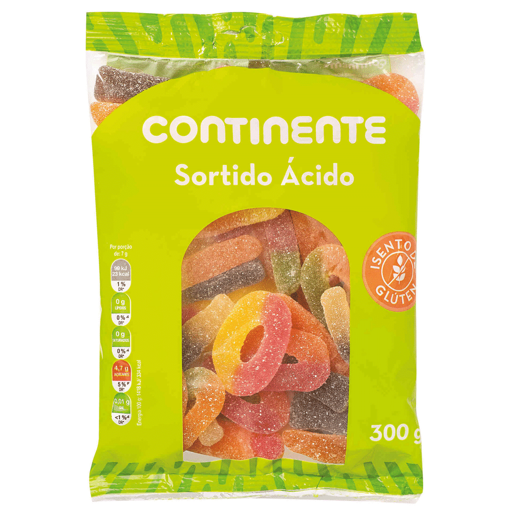 Gomas Sortido Ácido sem Glúten - CONTINENTE INFANTIL