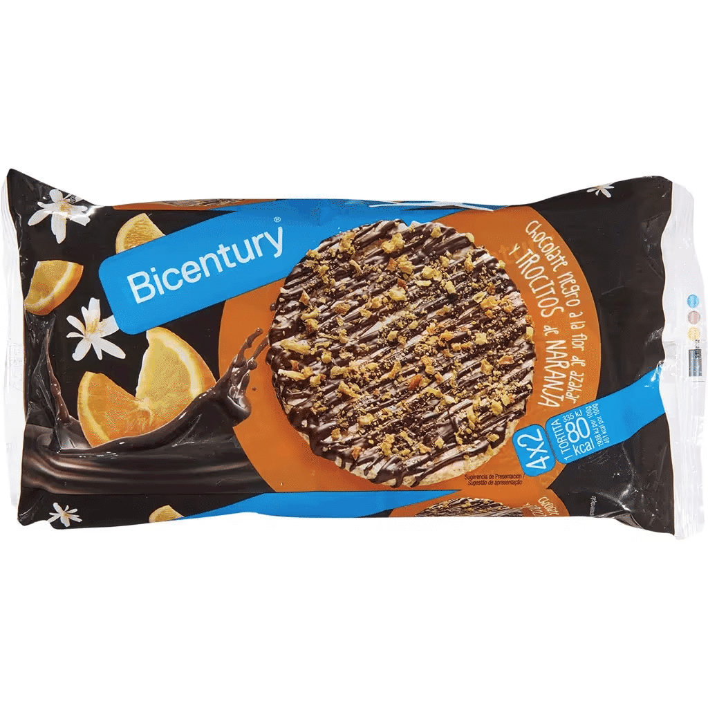 Tortilhas de Chocolate com Pedaços de Laranja Pack 4x2 embalagem 139 g - BICENTURY