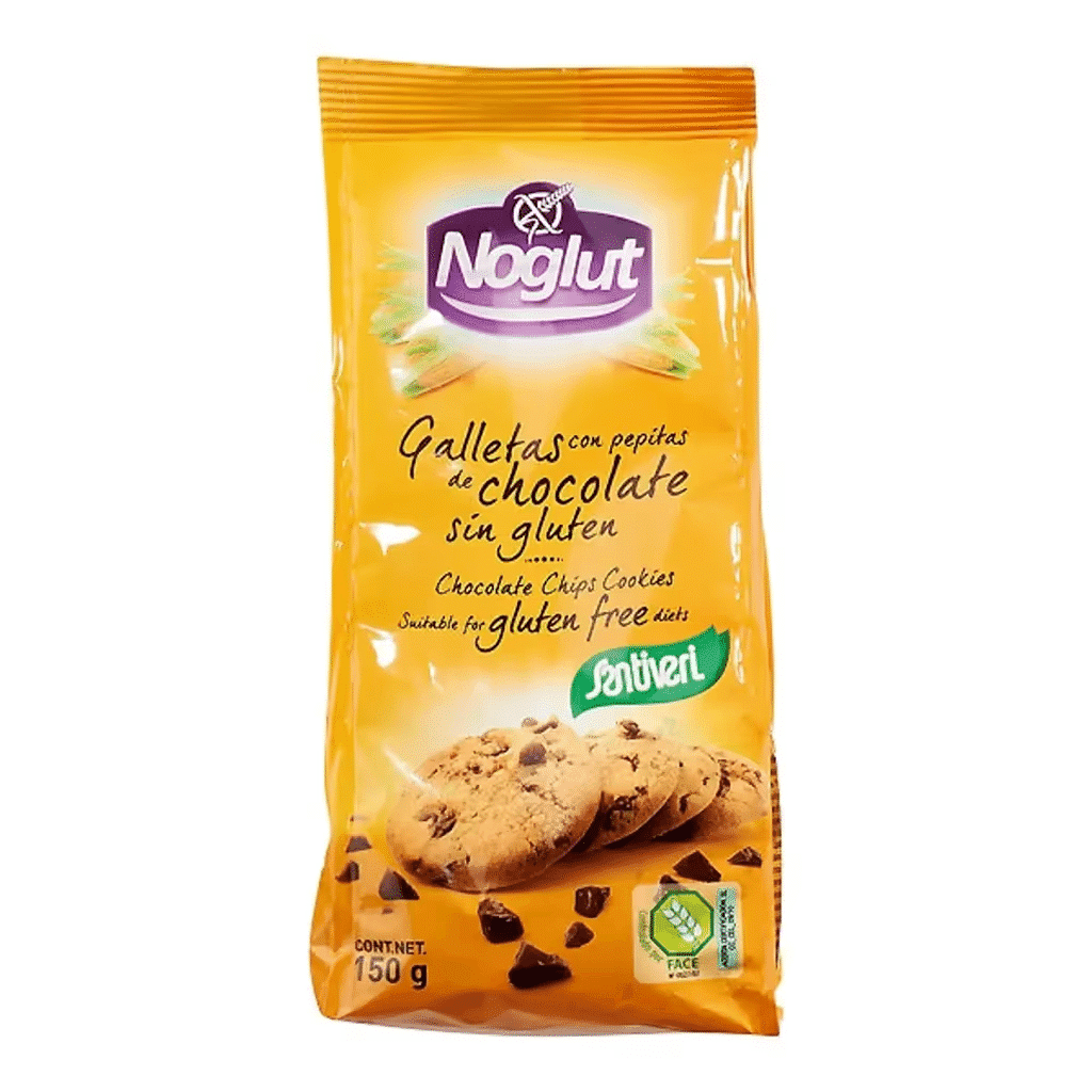 Bolachas com Pepitas de Chocolate sem Glúten embalagem 150 g - NOGLUT SANTIVERI