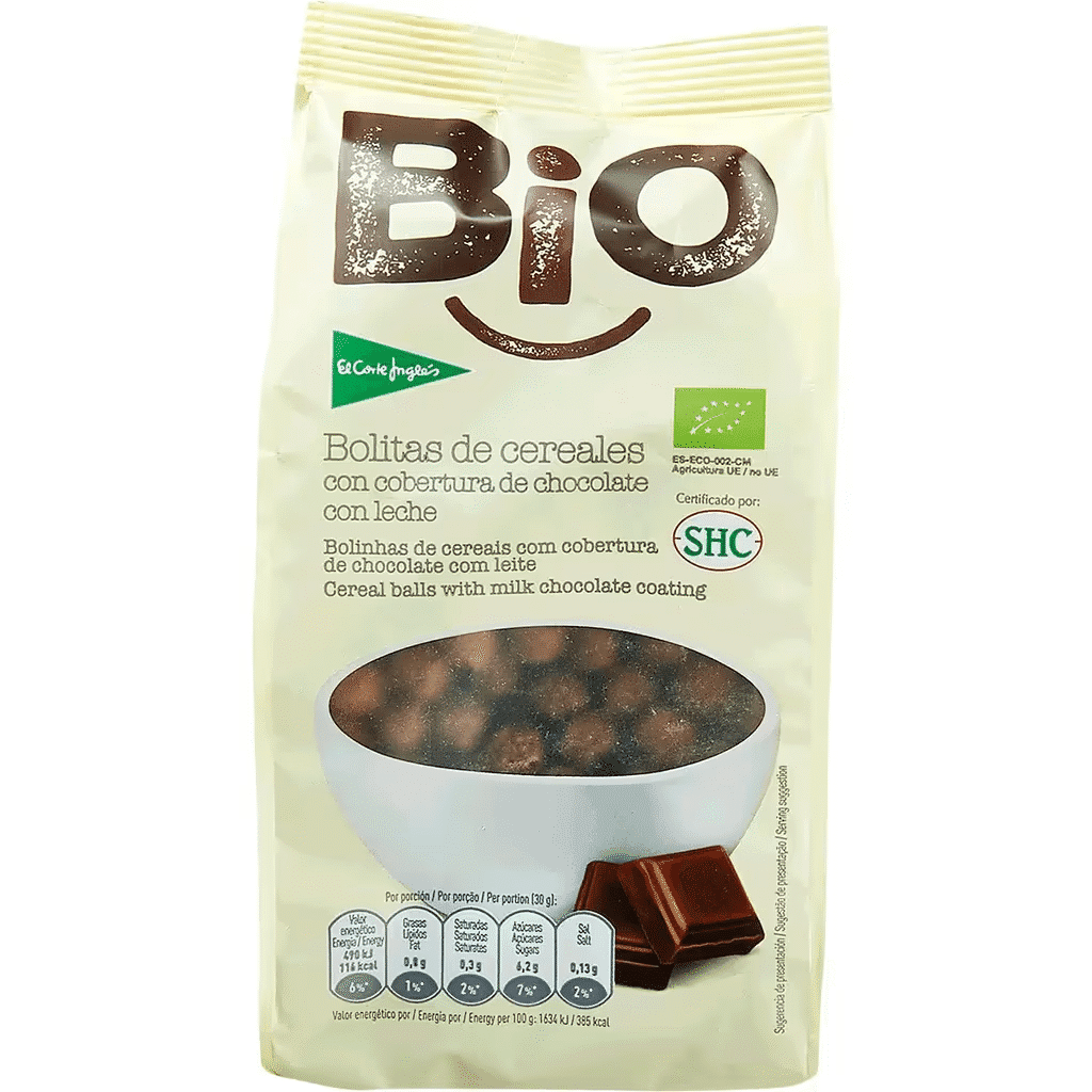 Cereais com Cobertura de Chocolate de Leite Biológicos embalagem 200 g - EL CORTE INGLÉS BIO