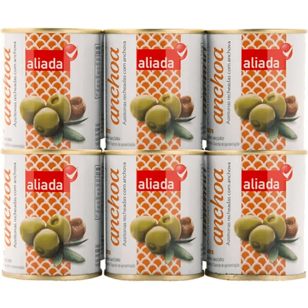 Azeitonas Recheadas com Anchova Pack 6 lata 300 g - ALIADA