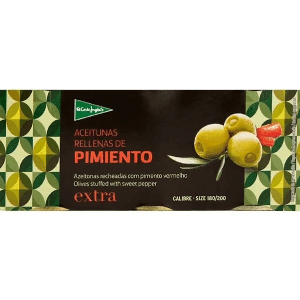 Azeitonas Verdes Recheadas com Pimento Vermelho Extra 180 / 200 embalagem 150 g - EL CORTE INGLÉS