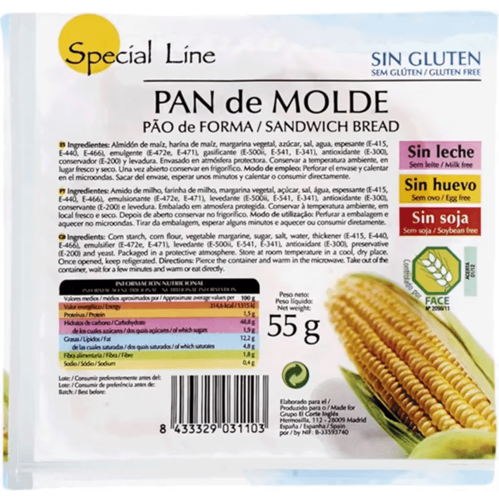 Pão de Forma sem Glúten embalagem 55 g - SPECIAL LINE