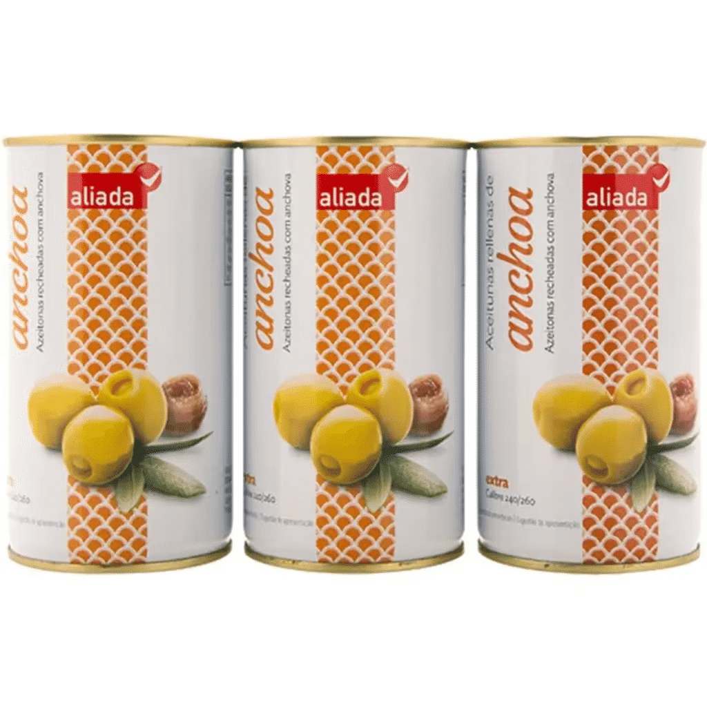 Azeitonas Recheadas com Anchova Pack 3 x 150 g lata 450 g - ALIADA
