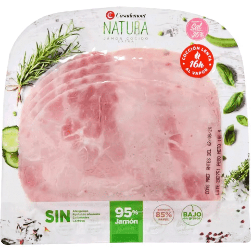 Fiambre Natura Baixo em Gorduras -25% Sal em Fatias sem Lactose e sem Glúten embalagem 100 g - CASADEMONT
