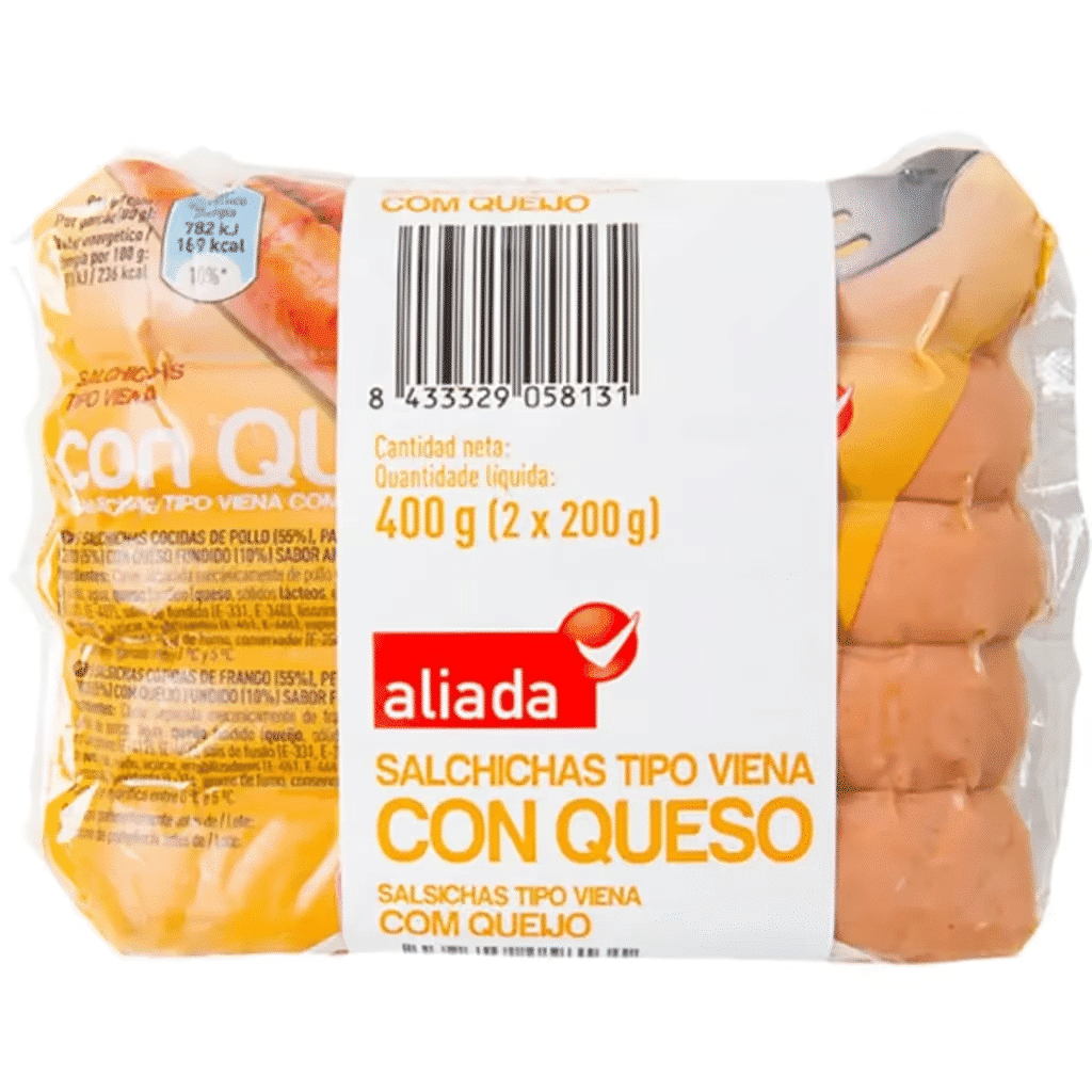 Salsichas Tipo Viena com Queijo Pack 2 embalagem 400 g - ALIADA