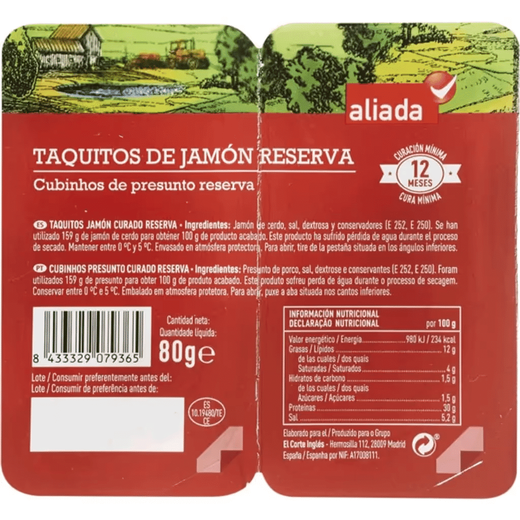 Cubinhos de Presunto Reserva 12 Meses Pack 2 unidade 80 g - ALIADA