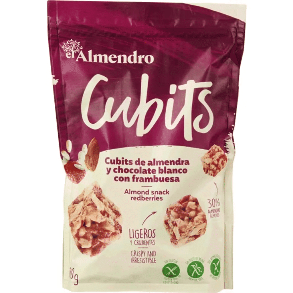 Cubits de Amêndoa e Chocolate Branco com Framboesa embalagem 100 g - EL ALMENDRO