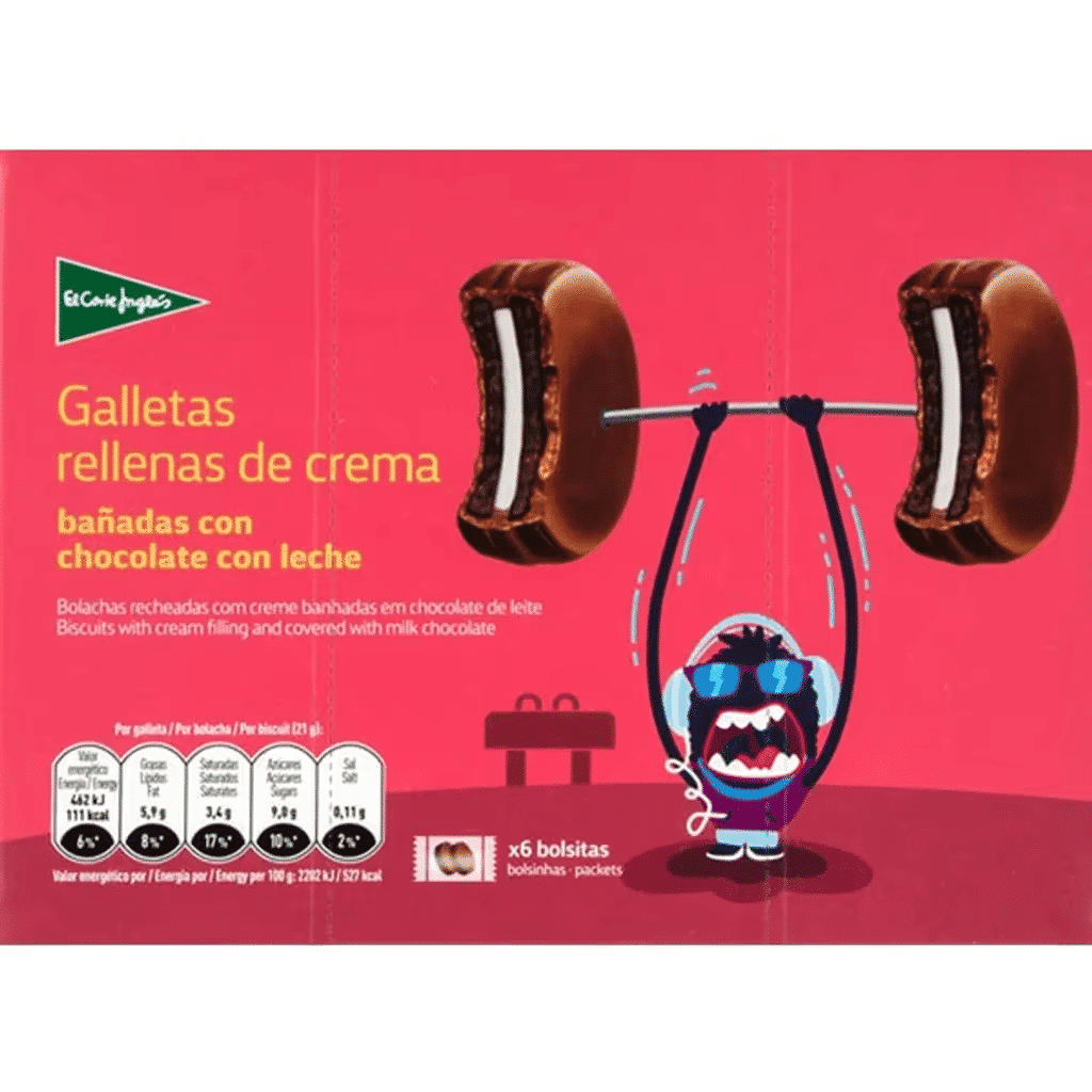 Bolachas Recheadas com Creme Banhadas em Chocolate de Leite embalagem 252 g - EL CORTE INGLÉS