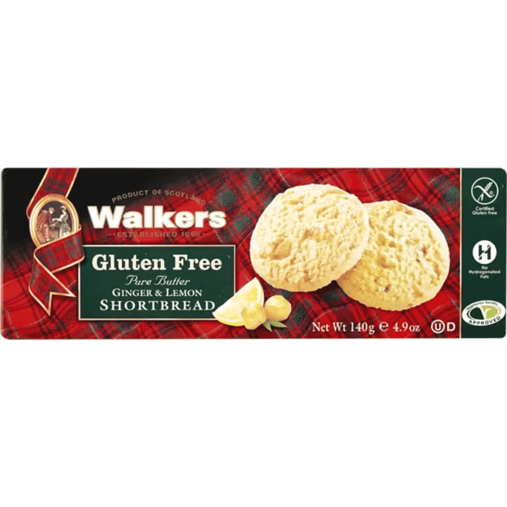 Bolachas de Manteiga Shortbread com Gengibre e Limão sem Glúten embalagem 140 g - WALKERS