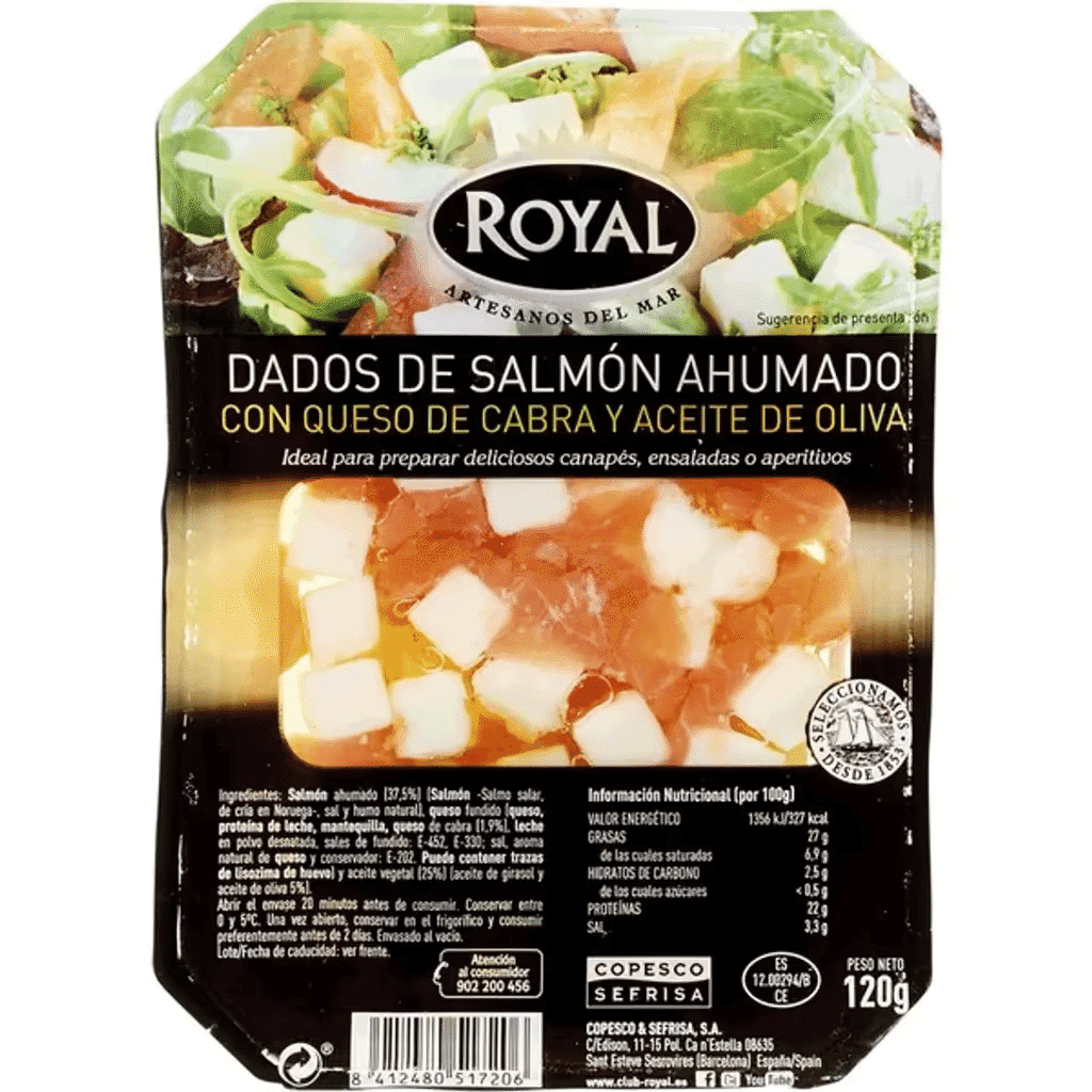 Cubos de Salmão Fumado com Queijo de Cabra e Azeite embalagem 120 g - ROYAL