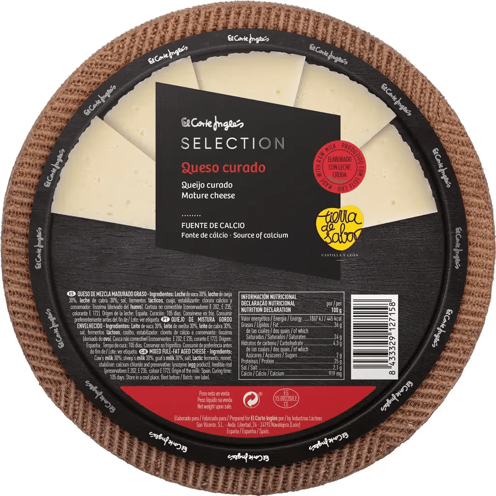 Queijo de Espanha Curado Elaborado com Leite Cru kg - EL CORTE INGLÉS SELECTION