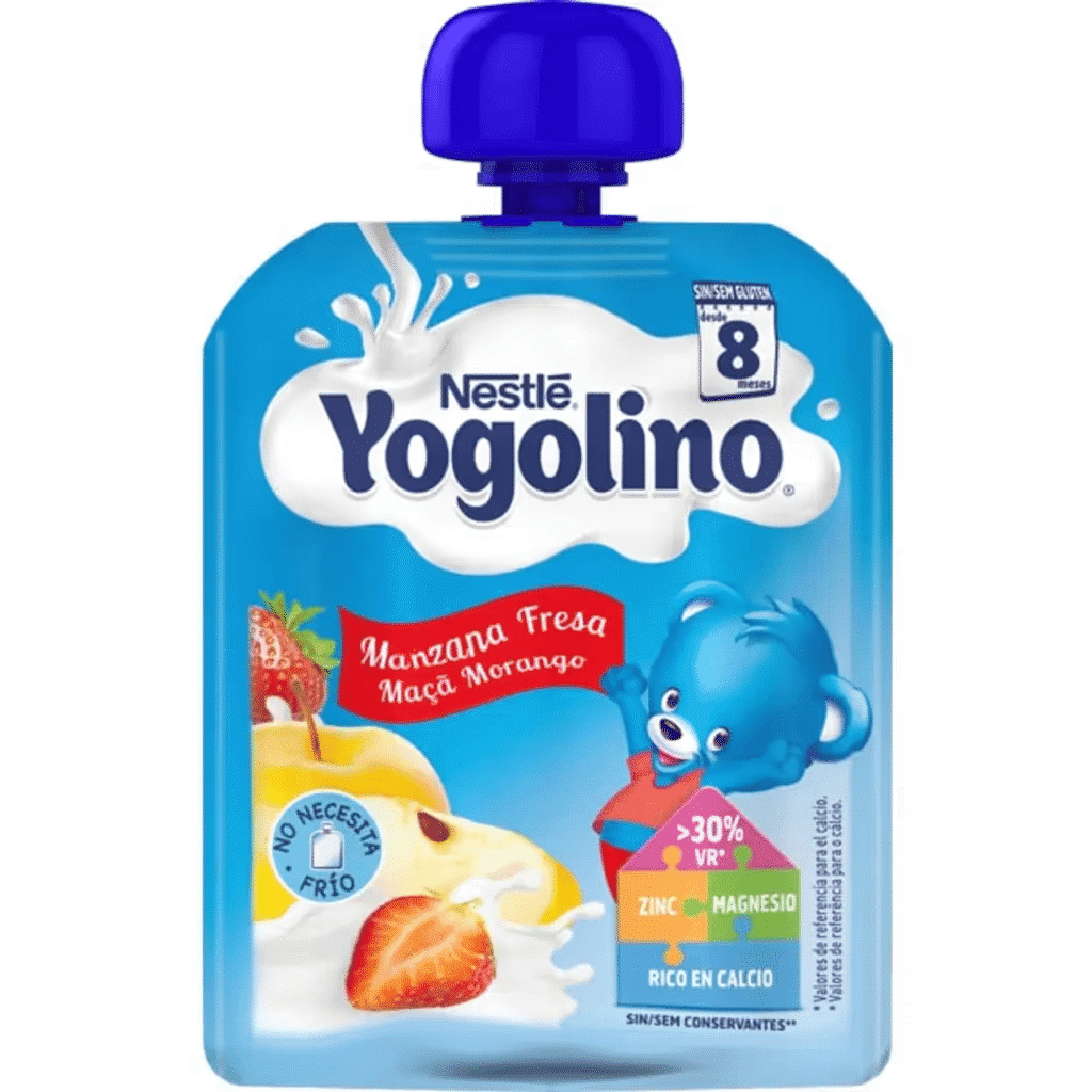Pacotinho de Maçã e Morango sem Glúten embalagem 90 g - YOGOLINO