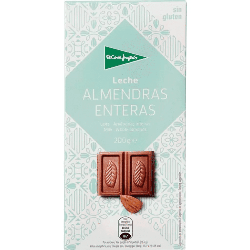 Chocolate de Leite com Amêndoas sem Glúten embalagem 200 g - EL CORTE INGLÉS