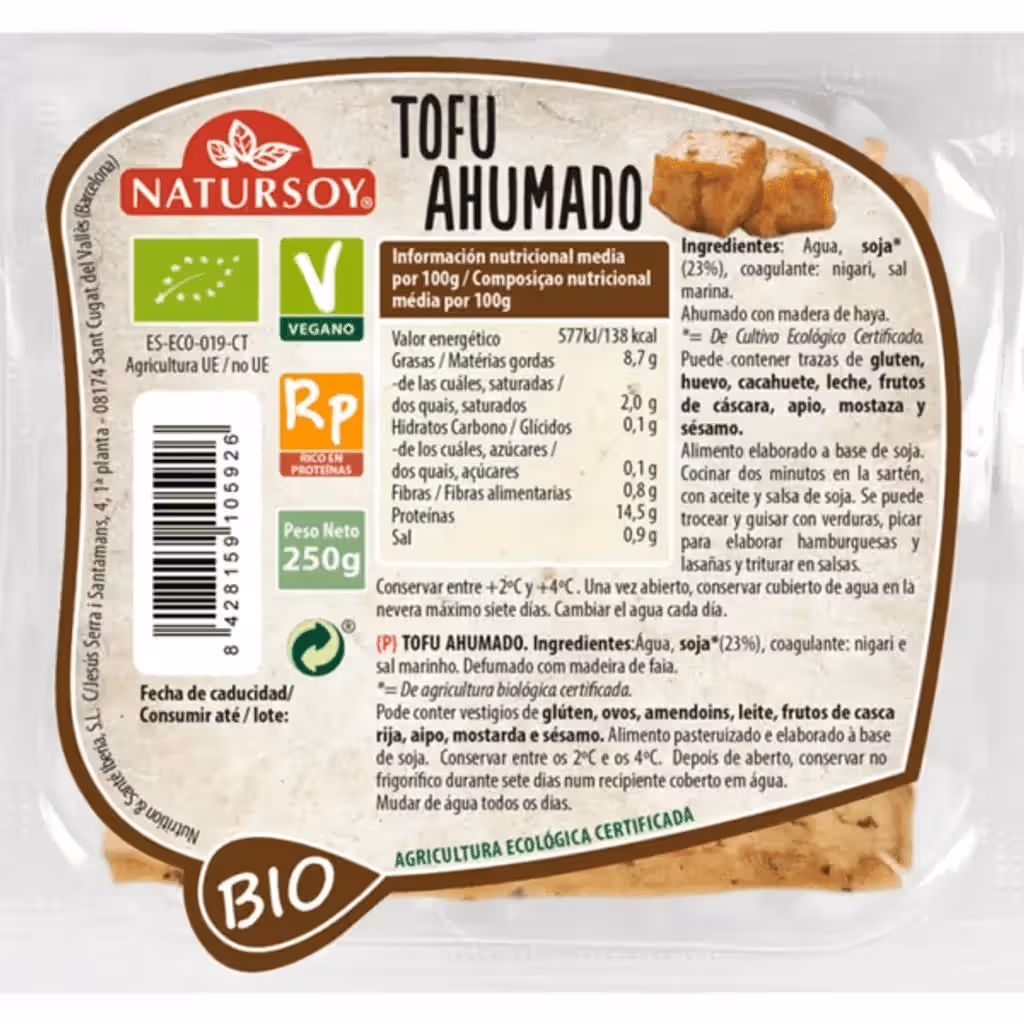 Tofu Fumado Biológico embalagem 250 g - NATURSOY