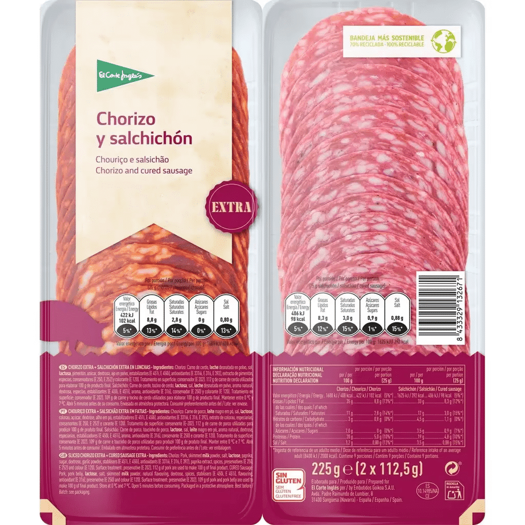 Chouriço e Salsichão em Fatias sem Glúten Pack 2 embalagem 112,5 g - EL CORTE INGLÉS