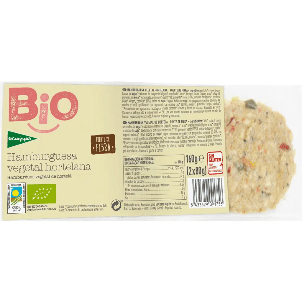 Hambúrguer Vegetal de Hortelã Biológico embalagem 160 g - EL CORTE INGLÉS BIO