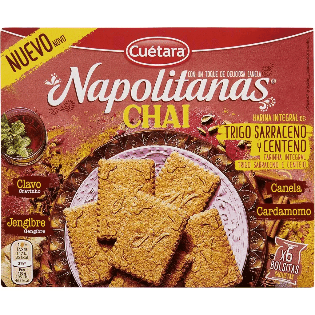 Bolachas Napolitanas Chai com Trigo Sarraceno e Centeio embalagem 180 g - CUÉTARA