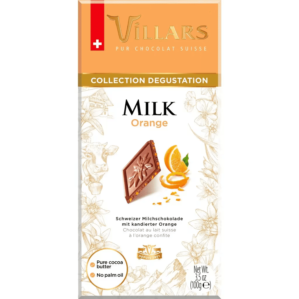 Chocolate de Leite com Laranja embalagem 100 g - VILLARS COLLECTION DEGUSTATION