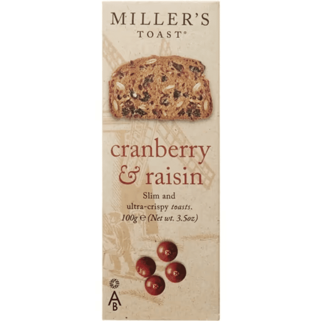 Tostas com Arandos e Passas embalagem 100 g - MILLER'S TOAST
