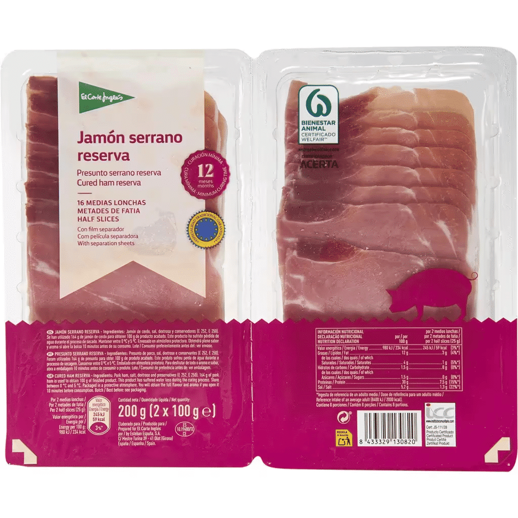 Presunto Serrano Reserva em Fatias unidade 200 g - EL CORTE INGLÉS