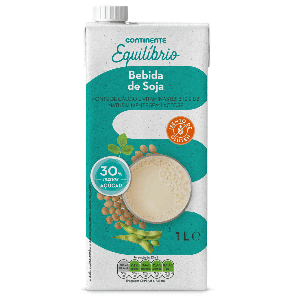 Bebida Vegetal de Soja -30% Açúcares - CONTINENTE EQUILÍBRIO