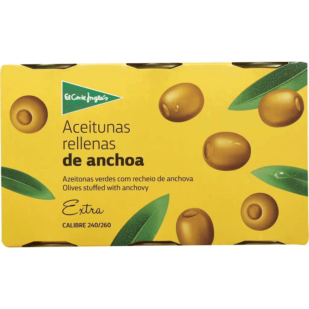 Azeitonas Recheadas com Anchova Pack 3 x 150 g lata 450 g - EL CORTE INGLÉS