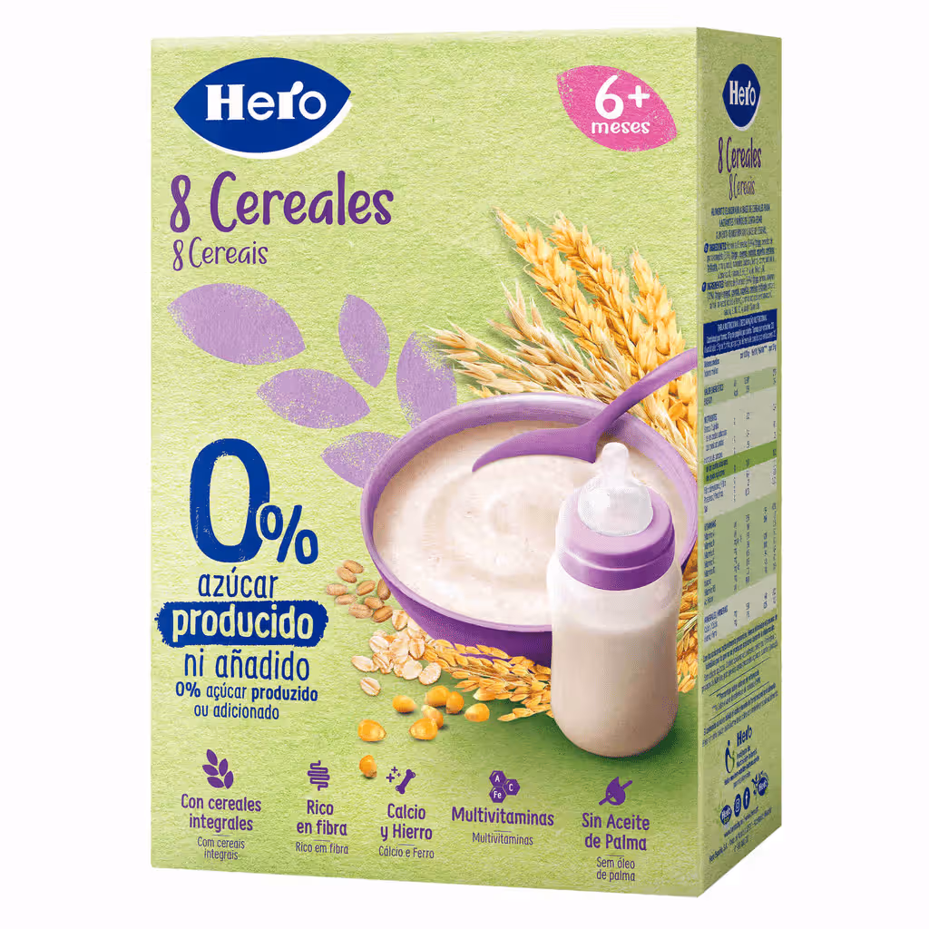 Papa Infantil Farinha Não Láctea 8 Cereais +6m - HERO BABY