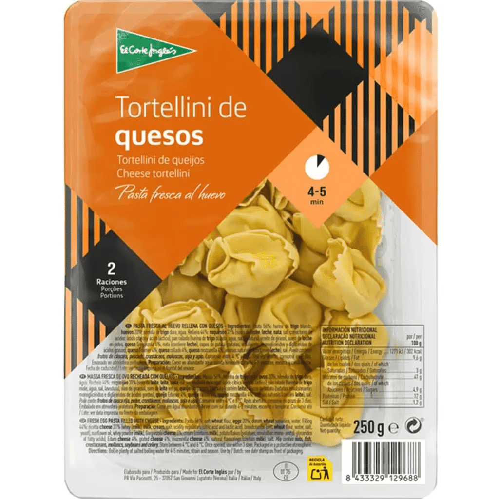 Massa Fresca Tortellini 4 Queijos embalagem 250 g - EL CORTE INGLÉS