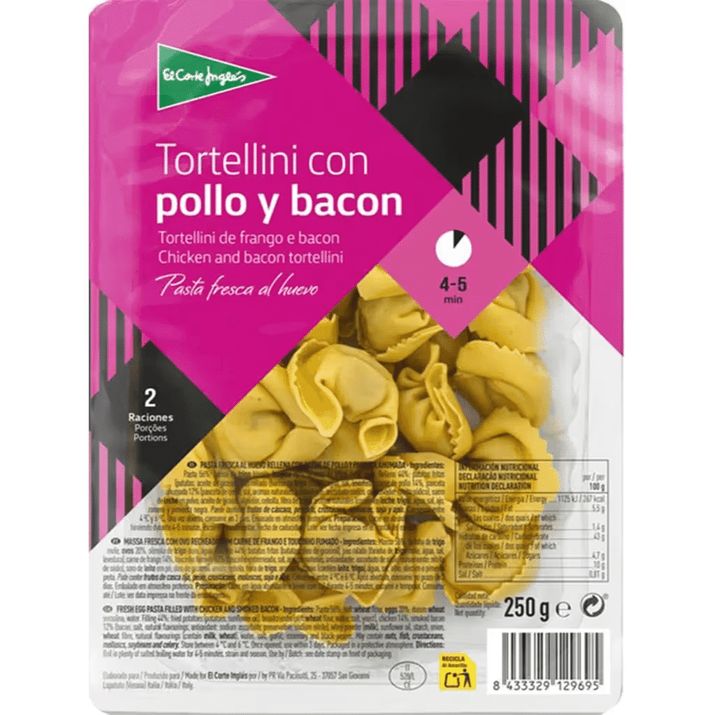 Massa Fresca Tortellini de Bacon e Frango embalagem 250 g - EL CORTE INGLÉS