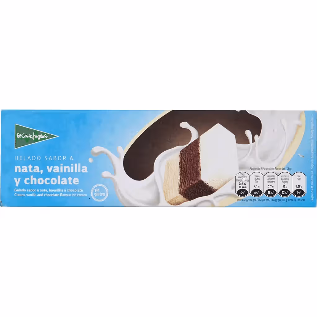 Gelado 3 sabores Nata, Baunilha e Chocolate embalagem 1000 ml - EL CORTE INGLÉS
