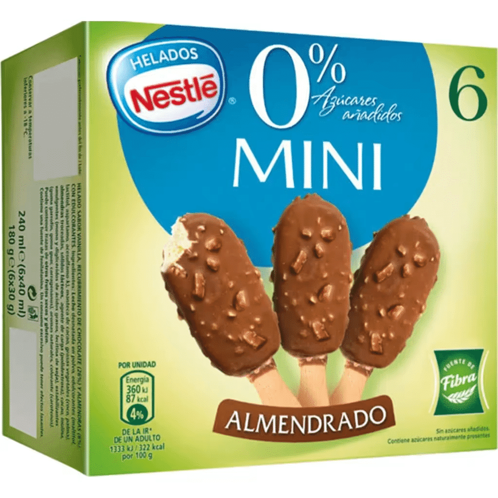 Minibombóm de Amendôa Gelado de Baunilha sem Açucares Adicionados Pack 6 unidades embalagem 240 ml - NESTLÉ