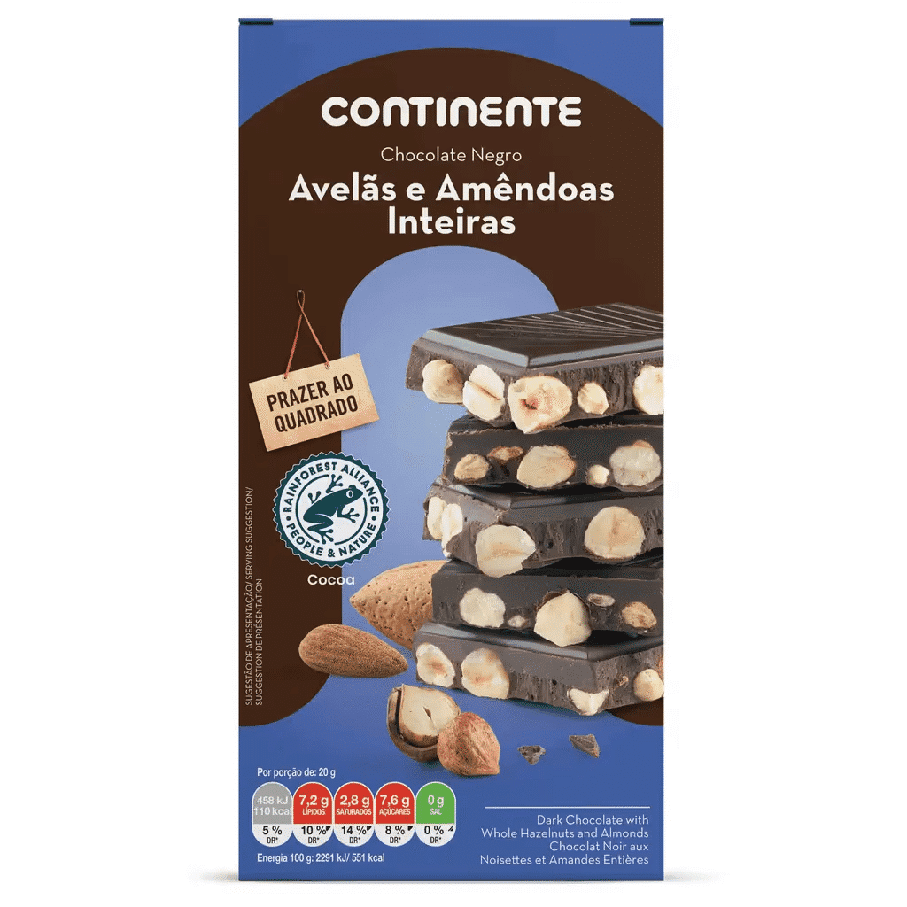 Tablete de Chocolate Negro com Avelãs e Amêndoas - CONTINENTE