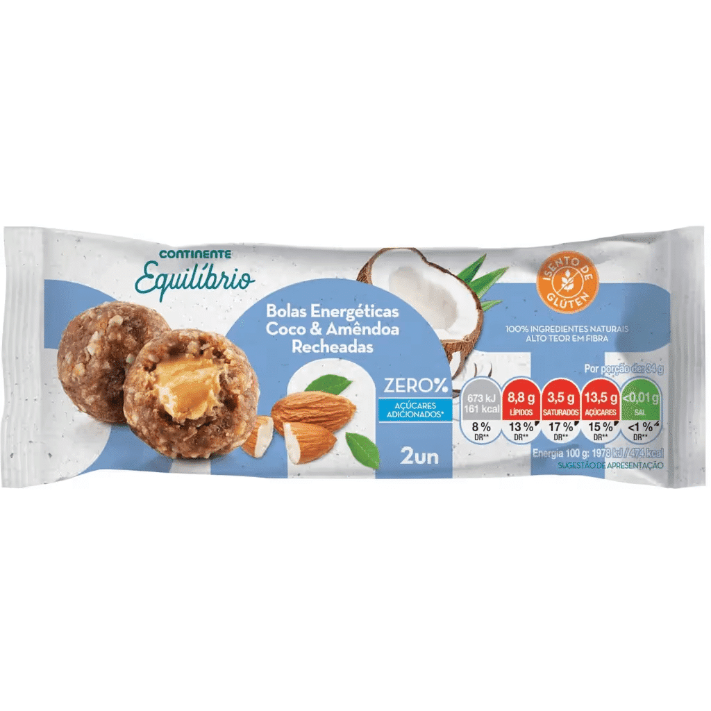 Bolas Energéticas de Coco e Amêndoa sem Glúten - CONTINENTE EQUILÍBRIO